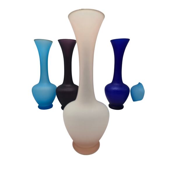 Set of 5 Colored Satin Glass Bud Vases 7.5" Tall EUC - Picture 9 of 12
